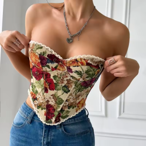 Street style Bare Shoulder Lace Embroidery Crop Top - Image 6