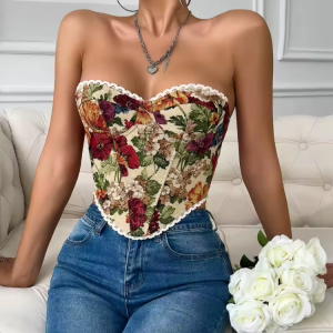 Street style Bare Shoulder Lace Embroidery Crop Top - Image 5