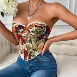 Street style Bare Shoulder Lace Embroidery Crop Top - Image 4