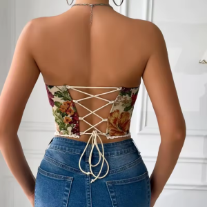 Street style Bare Shoulder Lace Embroidery Crop Top - Image 3