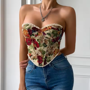 Street style Bare Shoulder Lace Embroidery Crop Top - Image 2