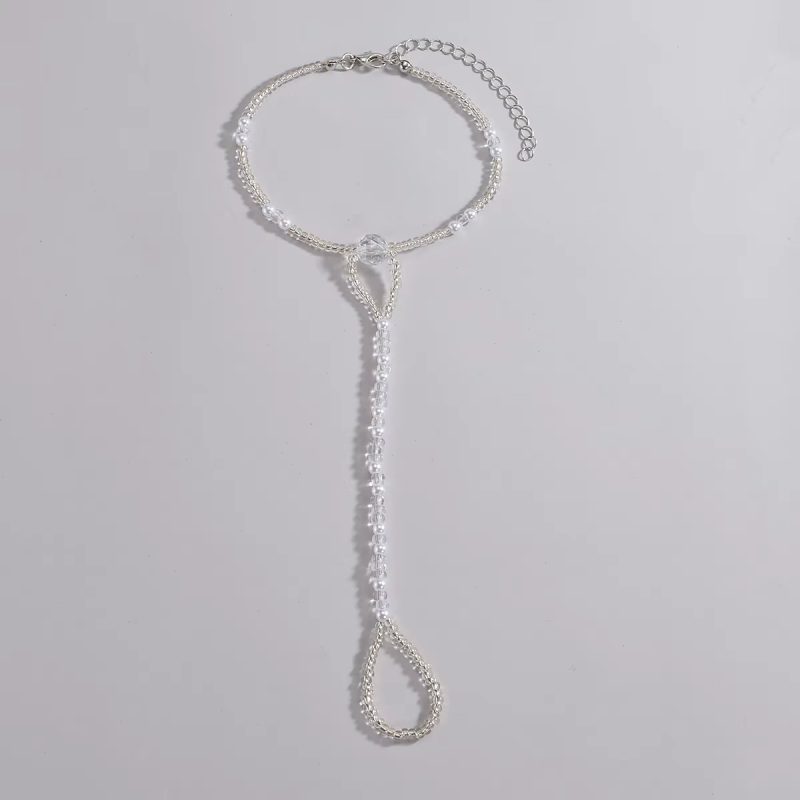 Minimalist Transparent Glass Beaded Anklet With Finger Style - Image 2