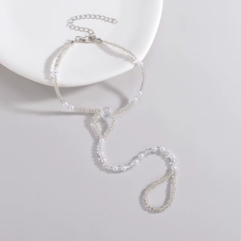 Minimalist Transparent Glass Beaded Anklet With Finger Style - Image 3