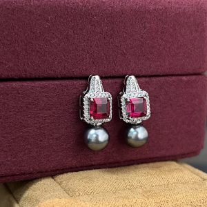 Classic Square Ruby Retro Pearl Earrings Necklace Wearing Jewelry Sets - Image 8