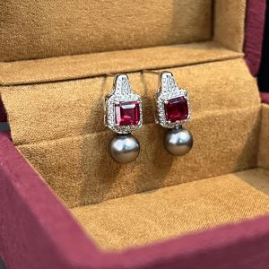 Classic Square Ruby Retro Pearl Earrings Necklace Wearing Jewelry Sets - Image 7
