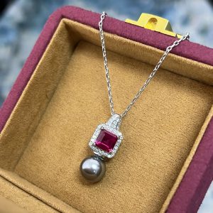 Classic Square Ruby Retro Pearl Earrings Necklace Wearing Jewelry Sets - Image 4