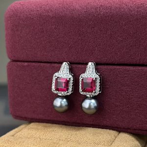 Classic Square Ruby Retro Pearl Earrings Necklace Wearing Jewelry Sets - Image 9