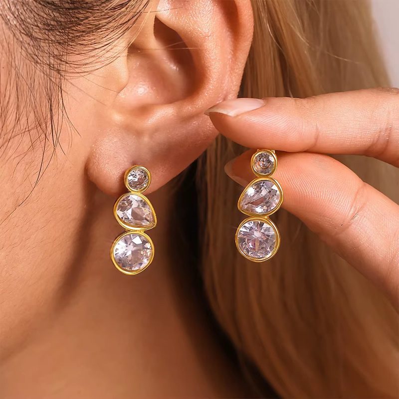 Casual Simple Geometric Water Drop Inlaid Zirconium Stainless Steel Earrings