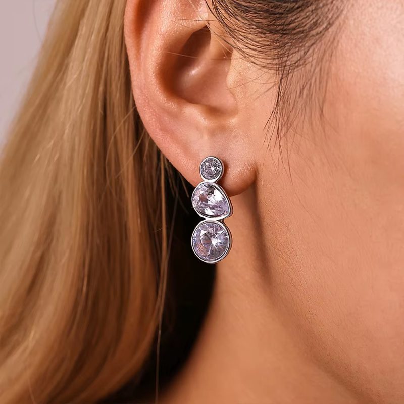 Casual Simple Geometric Water Drop Inlaid Zirconium Stainless Steel Earrings - Image 2