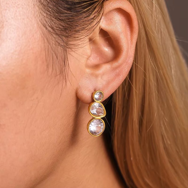 Casual Simple Geometric Water Drop Inlaid Zirconium Stainless Steel Earrings - Image 3