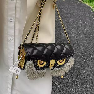 Cute Tassel Leather Animal Print Shoulder Crossbody Owl Bag - Image 3