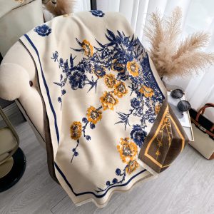 Elegant Flowers Jacquard Pashmina Thick Warmth Two-Sided Shawl Cashmere Scarf - Image 9