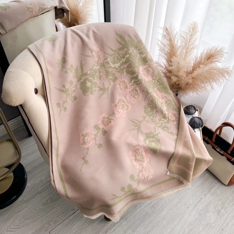 Elegant Flowers Jacquard Pashmina Thick Warmth Two-Sided Shawl Cashmere Scarf - Image 5