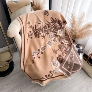 Elegant Flowers Jacquard Pashmina Thick Warmth Two-Sided Shawl Cashmere Scarf - Image 7