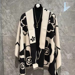 Elegant Flowers Soft Acrylic Cashmere Scarf Shawl Travel Cape - Image 2
