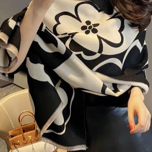 Elegant Flowers Soft Acrylic Cashmere Scarf Shawl Travel Cape