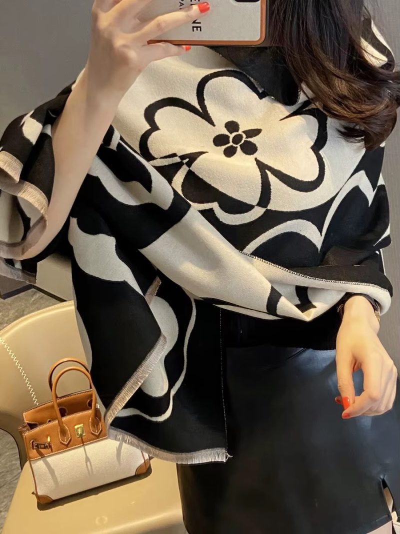 Elegant Flowers Soft Acrylic Cashmere Scarf Shawl Travel Cape