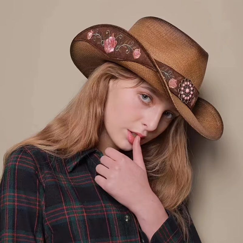 Ethnic Embroidered Flower Western Cowboy Dance Party Beach Hat - Image 3