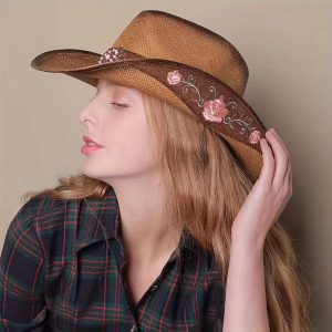 Ethnic Embroidered Flower Western Cowboy Dance Party Beach Hat - Image 2