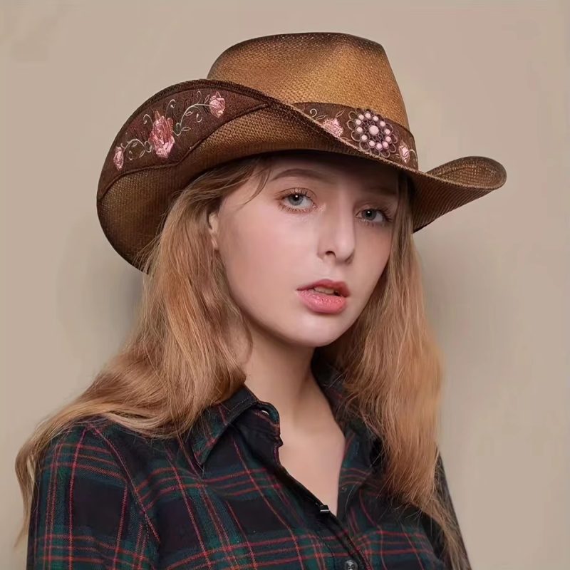 Ethnic Embroidered Flower Western Cowboy Dance Party Beach Hat