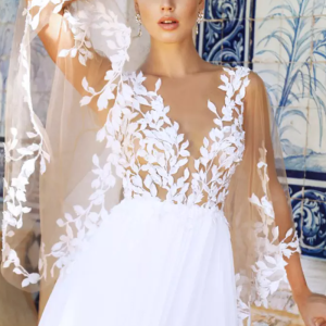 Chiffon Lace Ball Floor-Length Natural Waist Zipper Long Sleeves V-Neck Gown - Image 4