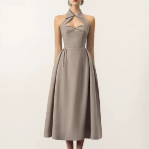 Lapl Halter Backless Sleeveless Folds High Waist A-Line Hollow Out Long Dresses - Image 5