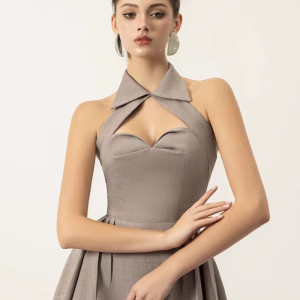 Lapl Halter Backless Sleeveless Folds High Waist A-Line Hollow Out Long Dresses - Image 4