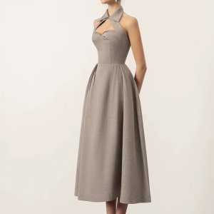 Lapl Halter Backless Sleeveless Folds High Waist A-Line Hollow Out Long Dresses - Image 3