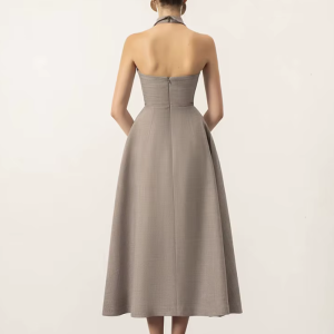 Lapl Halter Backless Sleeveless Folds High Waist A-Line Hollow Out Long Dresses - Image 2