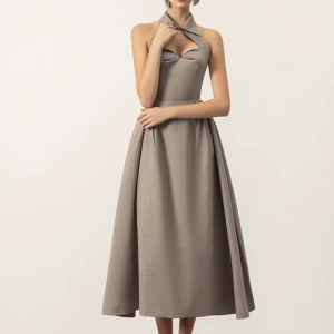 Lapl Halter Backless Sleeveless Folds High Waist A-Line Hollow Out Long Dresses