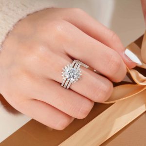925 Sterling Sunflower Adjustable Wedding Band for Engagement Rings - Image 2