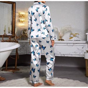 Casual Long Sleeved Top Elastic Waist Printed Long Sleepwear Two Piece Set - Image 7