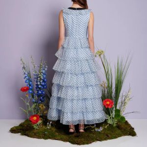 Casual V Neck Sleeveless Patchwork Polka Dot Loose Spliced Ruffles Maxi Dresses - Image 9