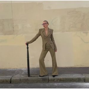 Casual Vintage Belt Blazer Pants Lapel Long Sleeve Coat Straight Zipper Trousers  Two Piece Set - Image 11