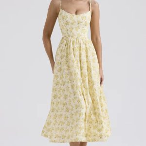Casual sleeveless A-LINE Floral Spaghetti Strap Strapless Backless Midi Dress - Image 6