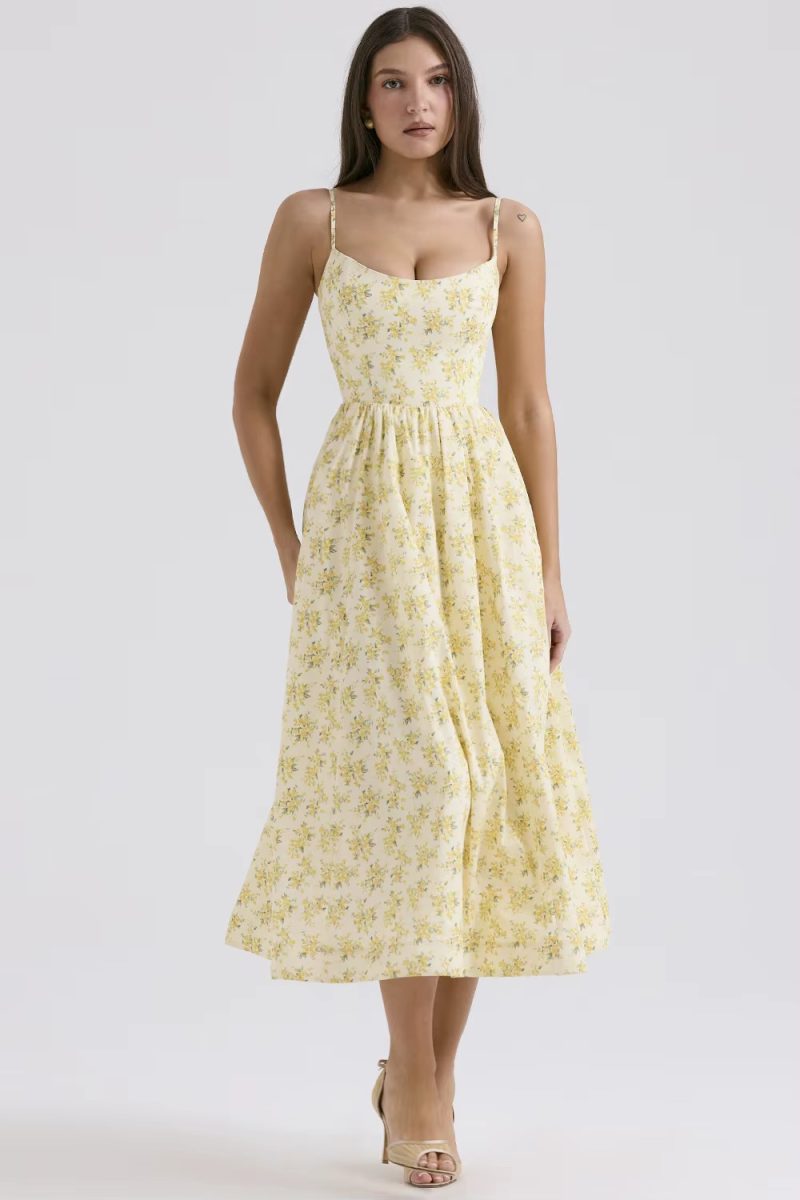 Casual sleeveless A-LINE Floral Spaghetti Strap Strapless Backless Midi Dress - Image 6