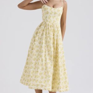 Casual sleeveless A-LINE Floral Spaghetti Strap Strapless Backless Midi Dress - Image 5