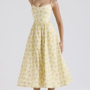 Casual sleeveless A-LINE Floral Spaghetti Strap Strapless Backless Midi Dress - Image 7