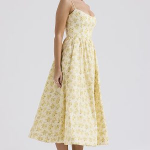 Casual sleeveless A-LINE Floral Spaghetti Strap Strapless Backless Midi Dress - Image 4