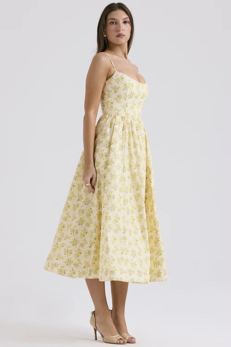 Casual sleeveless A-LINE Floral Spaghetti Strap Strapless Backless Midi Dress - Image 4