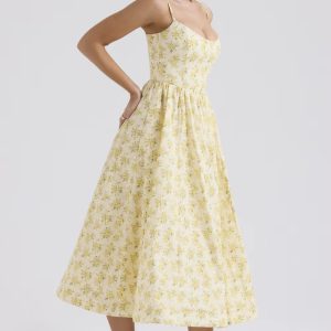 Casual sleeveless A-LINE Floral Spaghetti Strap Strapless Backless Midi Dress - Image 3