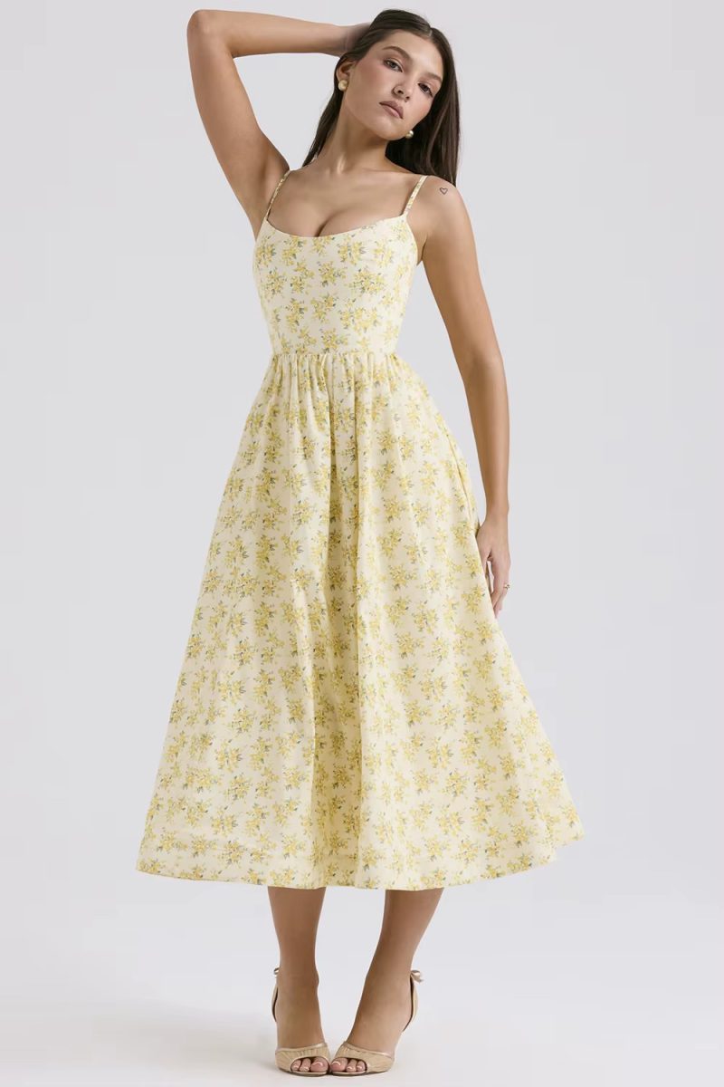 Casual sleeveless A-LINE Floral Spaghetti Strap Strapless Backless Midi Dress - Image 2