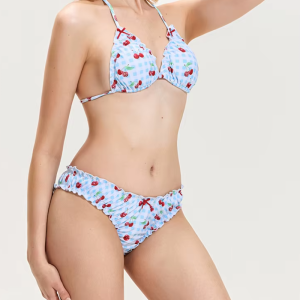Cherry Print Halter Bra Tops with Low Waist Thongs 2 Pieces Beach Swimsuits Bikinis Set - Image 4