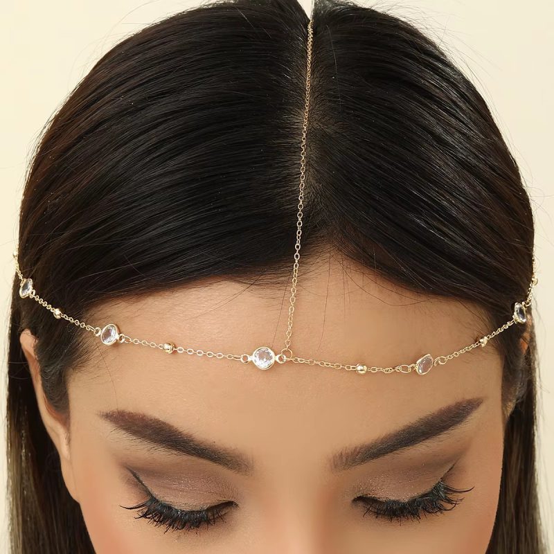Crystal Stone Hair Headband Metal Simple Head Chain Forehead - Image 2