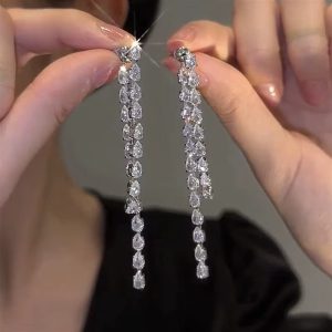 Crystal Zircon Aluminium Alloy Long Drop Earrings - Image 3