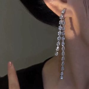 Crystal Zircon Aluminium Alloy Long Drop Earrings