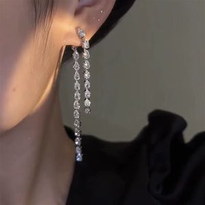 Crystal Zircon Aluminium Alloy Long Drop Earrings - Image 2
