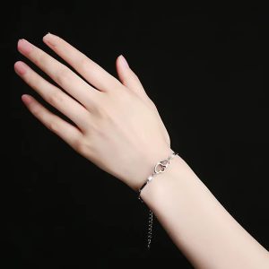 Cubic Zircon Double Heart 925 Sterling Silver Bracelets Bangles - Image 2