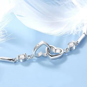 Cubic Zircon Double Heart 925 Sterling Silver Bracelets Bangles - Image 7