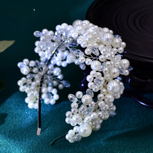 Elegant Pearl Crystal Head Hoop Wedding Headpieces Bride Headband - Image 3